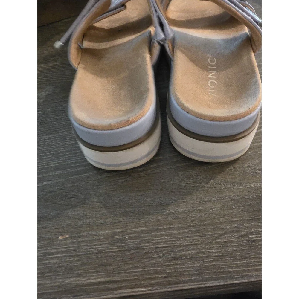 Vionic Brandie Womens Blue Haze Double Strap Flatform Slide Sandals Sz 7 EUC 38